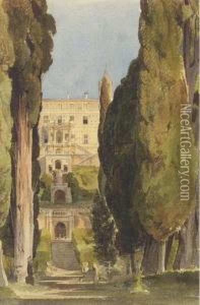 Villa D'este, Tivoli, Italy Oil Painting - Thomas Hartley Cromek