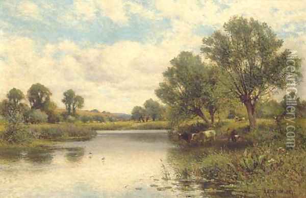 Cattle watering Oil Painting - Alfred Glendening