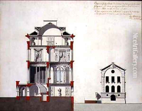 Cross section of a Neo Classical Villa for a Gentleman Oil Painting - B.J. De Warlerlyers
