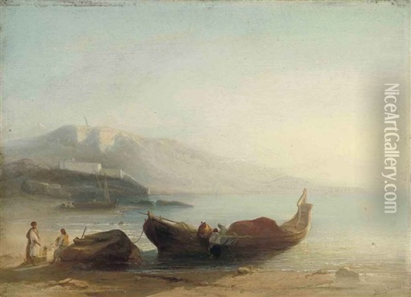 North African Fishermen On The Shore Oil Painting - Jacob Jacobs