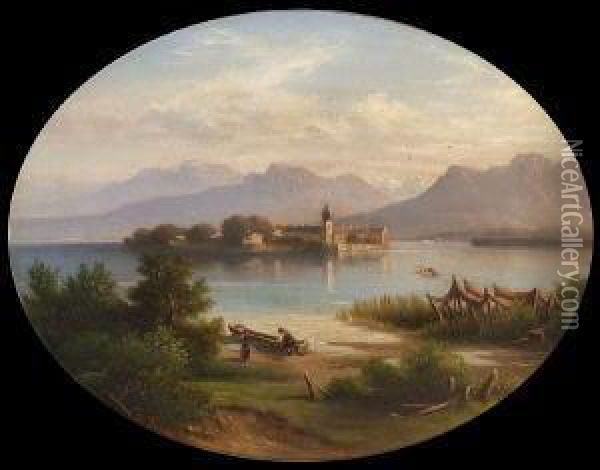 Blick Auf Die Fraueninsel Im
 Chiemsee Oil Painting - Franz Josef Georg Illem