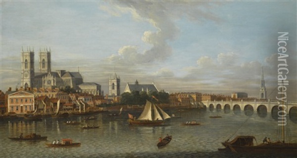 London, Looking North From Lambeth To Westminster Abbey And The Tower Of Saint Margaret's Church Oil Painting - Samuel Scott