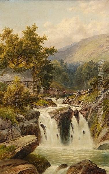 'ryaiadr Du, Tynygroes' And 'welsh Mountain Watermill' Oil Painting - William Henry Mander