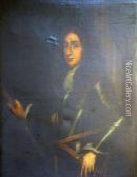 Of Sir Peter Lely Oil On Canvas 
Portrait Of Basil More Of More Place, South Mimms, Hertfordshire. 
Courtier To King James Ii Of England; Went Into Exile With Him And Died 
In France. 44 X 34in Oil Painting - Sir Peter Lely