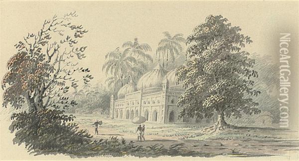 A Mosque Near Calcutta Oil Painting - Hubert Cornish