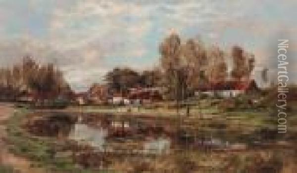 Cottages By A Pond In A Valley Oil Painting - Theodore Baron