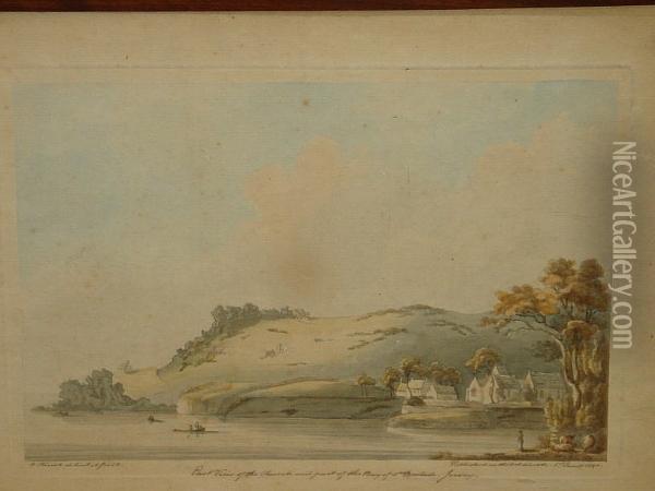 'east View Of The Church And Part Of The Bay Of St.brelade, Jersey', Published As The Act Directs 1st Jany 1790, Etched Outline And Watercolour Oil Painting - George Heriot