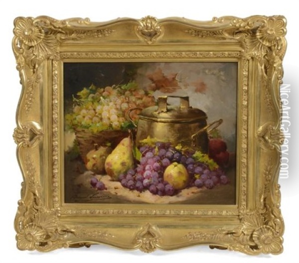 Nature Morte Fruits Et Chaudron Oil Painting - Alfred Arthur Brunel de Neuville