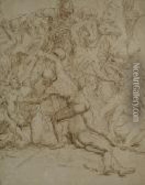 Roman Soldiers Fighting The Nervians Oil Painting - Raphael (Raffaello Sanzio of Urbino)