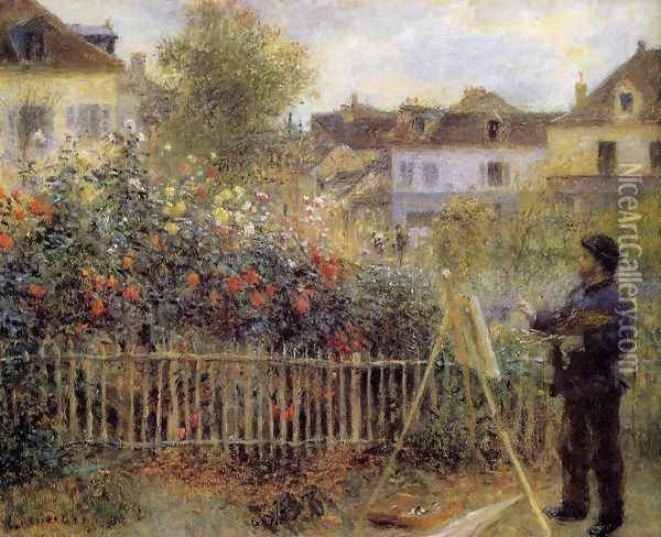 Claude Monet Painting In His Garden At Argenteuil Oil Painting - Pierre Auguste Renoir