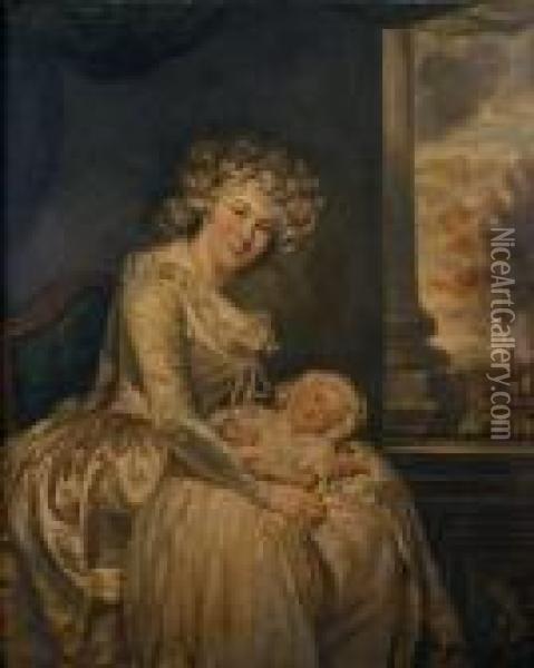Portrait De Ann Ferrand Waddington Et Son Fils William Oil Painting - John Russell