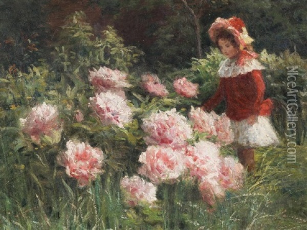 Girl In The Garden Oil Painting - Henri Biva