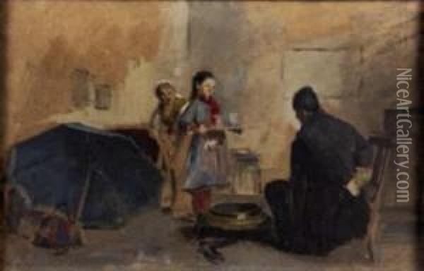 Arriva Il Nonno Oil Painting - Celestino Turletti