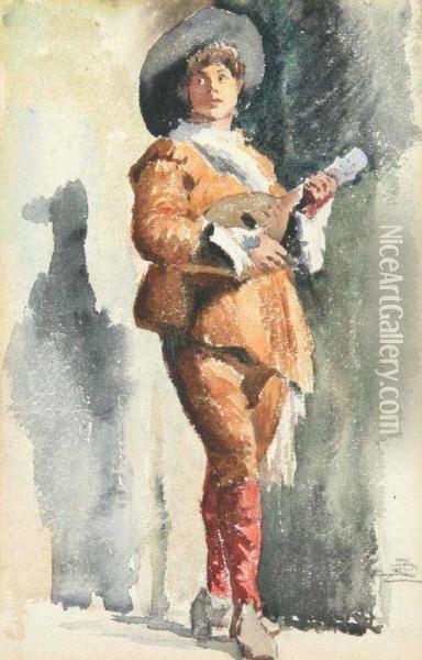 A Study Of A Figure With A Lute Oil Painting - Zdenka Braunerova