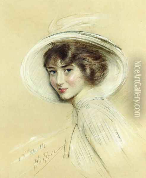A Portrait of Annette, Wearing a White Hat Oil Painting - Paul Cesar Helleu