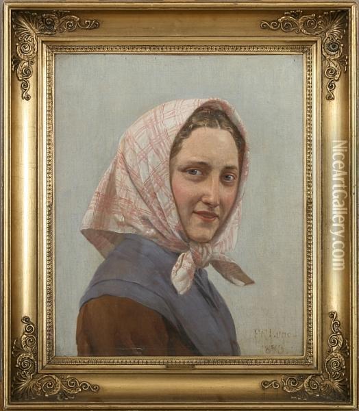 Portrait Of A Young Girl. Signed F. C. Lund 1873 Oil Painting - Theodore F. Lund