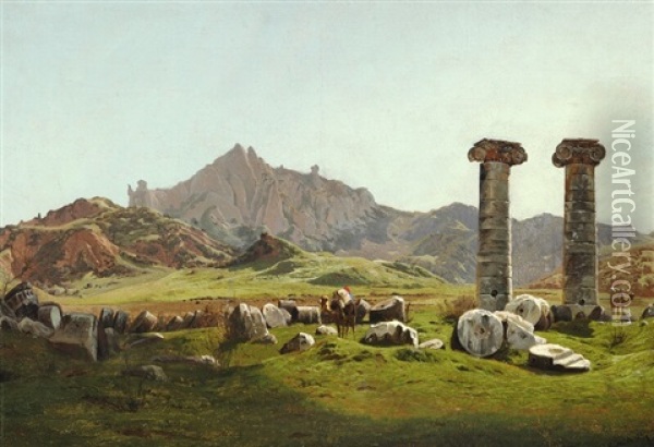View Of The Lydian Plain Near Sardes Oil Painting - Harald-Adof-Nikolaj Jerichau