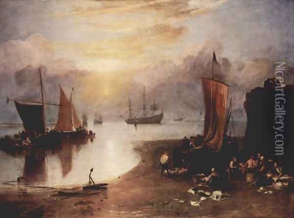 In the morning mist rising sun and fishermen, when cleaning the fish sale Oil Painting - Joseph Mallord William Turner
