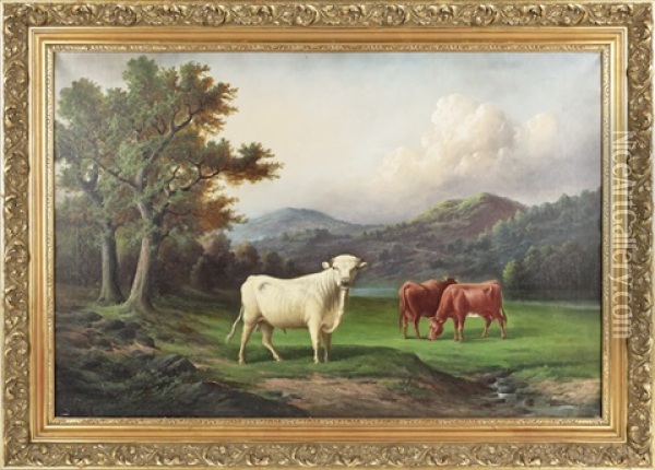 Landscape With Cows Oil Painting - Edward A. Howell