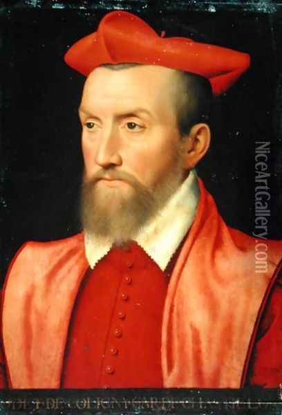 Odet de Coligny (1517-71) Cardinal of Chatillon Oil Painting - (workshop of) Clouet, Francois