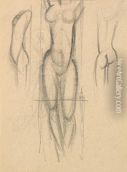 Studies Of A Female Torso, C.1927 Oil Painting - Eric Gill