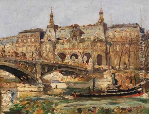 Les Arcades Du Louvre Oil Painting - Marcel Francois Leprin