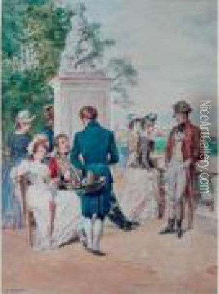Elegante Compagnie Sur Une Terrasse Oil Painting - Gustave David
