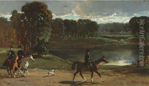 On The Hunt Oil Painting - Alfred De Dreux