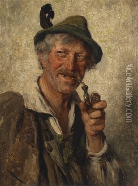 Der Pfeifenraucher Oil Painting - Hugo Wilhelm Kauffmann