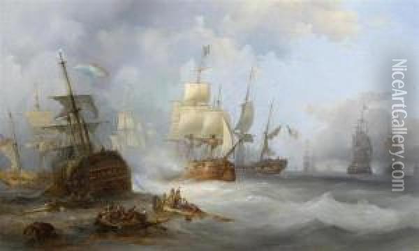 Sea Battle Oil Painting - Francois Etienne Musin