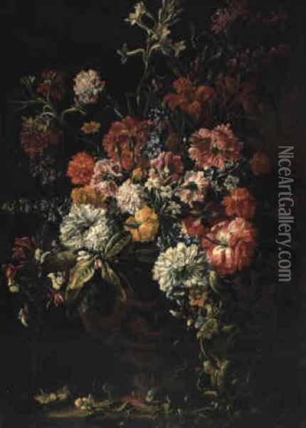 Bouquet De Fleurs Dans Un Vase Sculpte Oil Painting - Abraham Brueghel