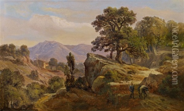Italian Mountain Landscape Oil Painting - Johann Wilhelm Schirmer