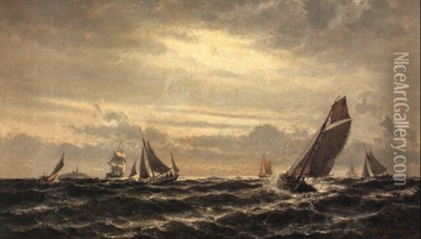 Marine Med Talrige Skibe Oil Painting - Holger Henrik Herholdt Drachmann