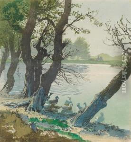 The Old Danube Oil Painting - Hans Frank