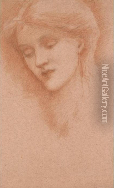 Head Of A Girl, Reputedly The Artist's Daughter Margaret Oil Painting - Sir Edward Coley Burne-Jones