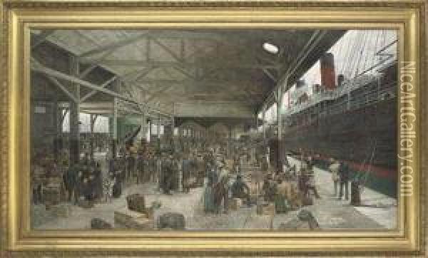 L'embarquement De 
La Normandie 
 Au Havre Oil Painting - Theophile Ii Poilpot