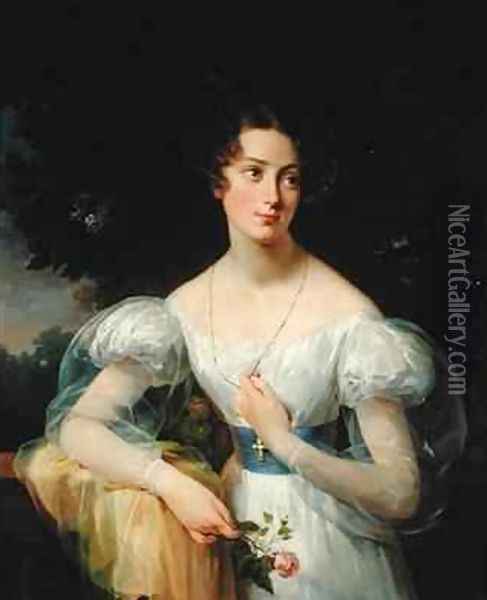 Portrait of Hortense Ballu future Madame Alphonse Jacob Desmalter Oil Painting - Antoinette Cecile Hortense Lescot Haudebourt