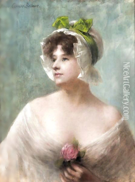 La Femme A La Rose Oil Painting - Pierre Carrier-Belleuse