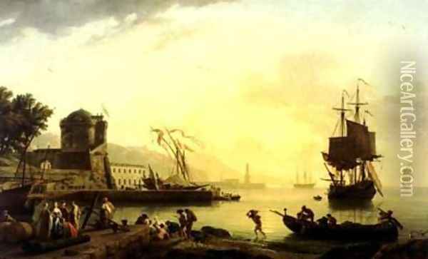 A Grand View of the Sea Shore in the Mediterranean, Enriched with Buildings Oil Painting - Claude-joseph Vernet