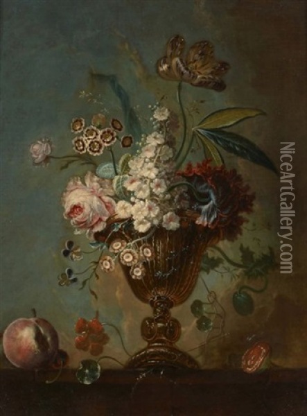 Vase De Fleurs Sur Un Entablement Oil Painting - Johann Martin Metz