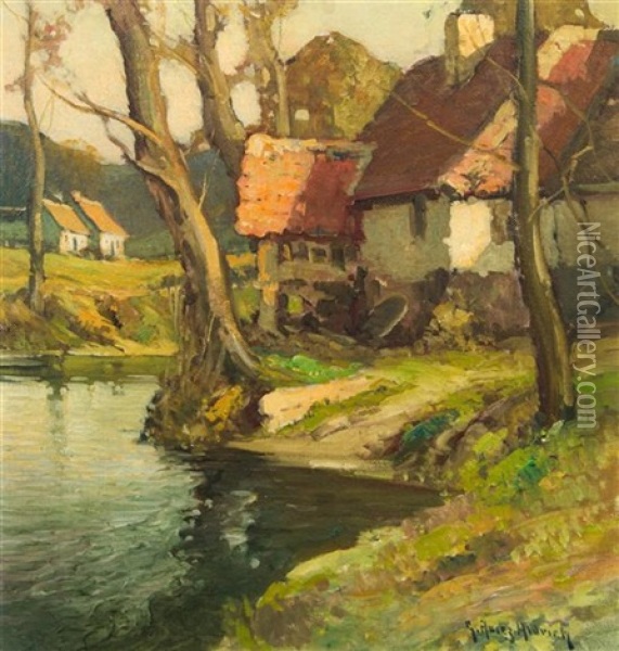 Normandy River Scene Oil Painting - George Ames Aldrich