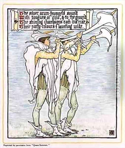 Trumpeters with Lilies Oil Painting - Walter Crane