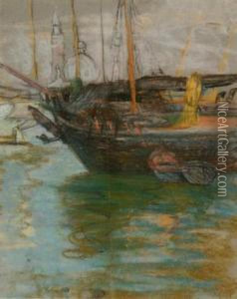 Venetian Harbor Scenes: Oil Painting - Francis Hopkinson Smith