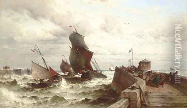 Ships entering a Port in a Storm Oil Painting - Theodor Alexander Weber