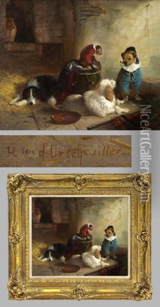 Zirkustiere Im Stallinterieur Oil Painting - Hippolyte De Boug D'Orschwillier