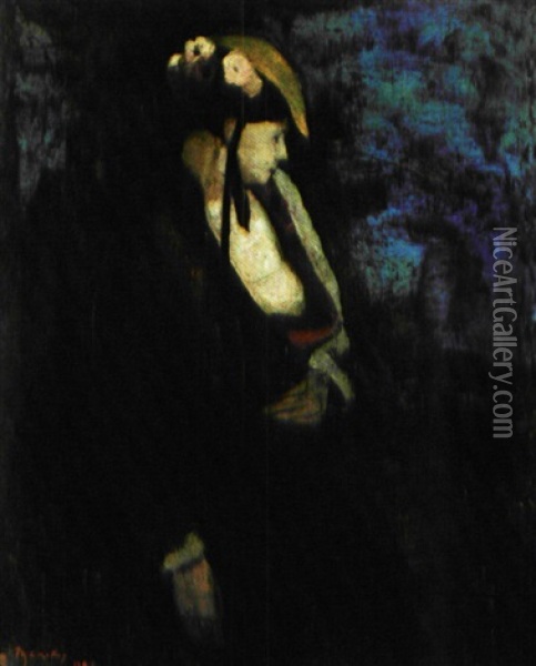 Vrouw Met Strohoed Oil Painting - Philibert Cockx