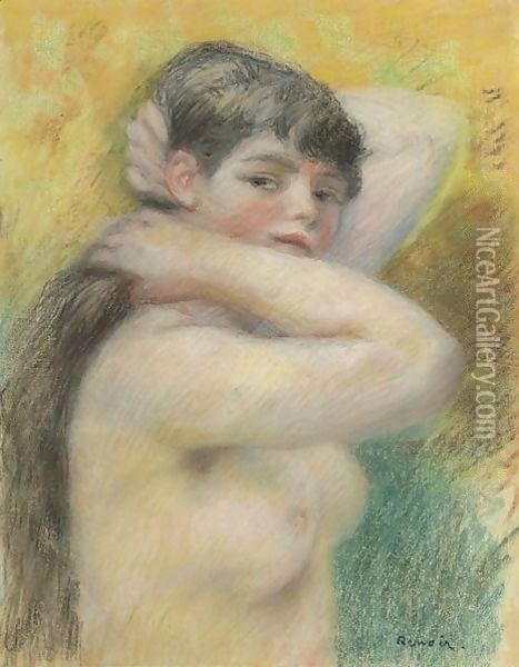 Femme Nue Se Coiffant Oil Painting - Pierre Auguste Renoir