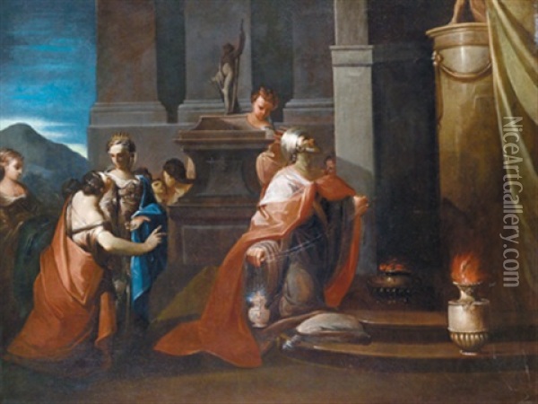 Salomon Opfert Den Gottern - Re Salomone Adora Gli Idoli Oil Painting - Lorenzo Pasinelli