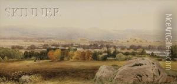 Landscape Vista, Possibly Pennsylvania Oil Painting - William McIlvaine
