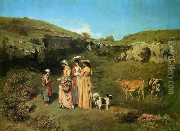 The Young Ladies of the Village Oil Painting - Gustave Courbet